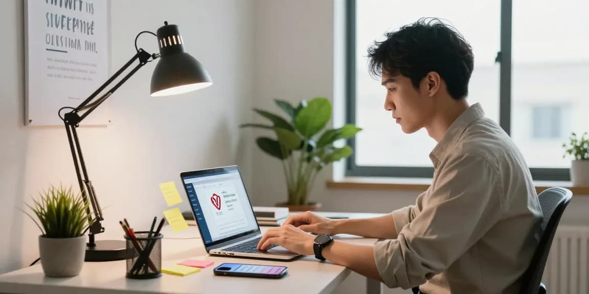 Download WPS Office on a sleek laptop in a modern home office.