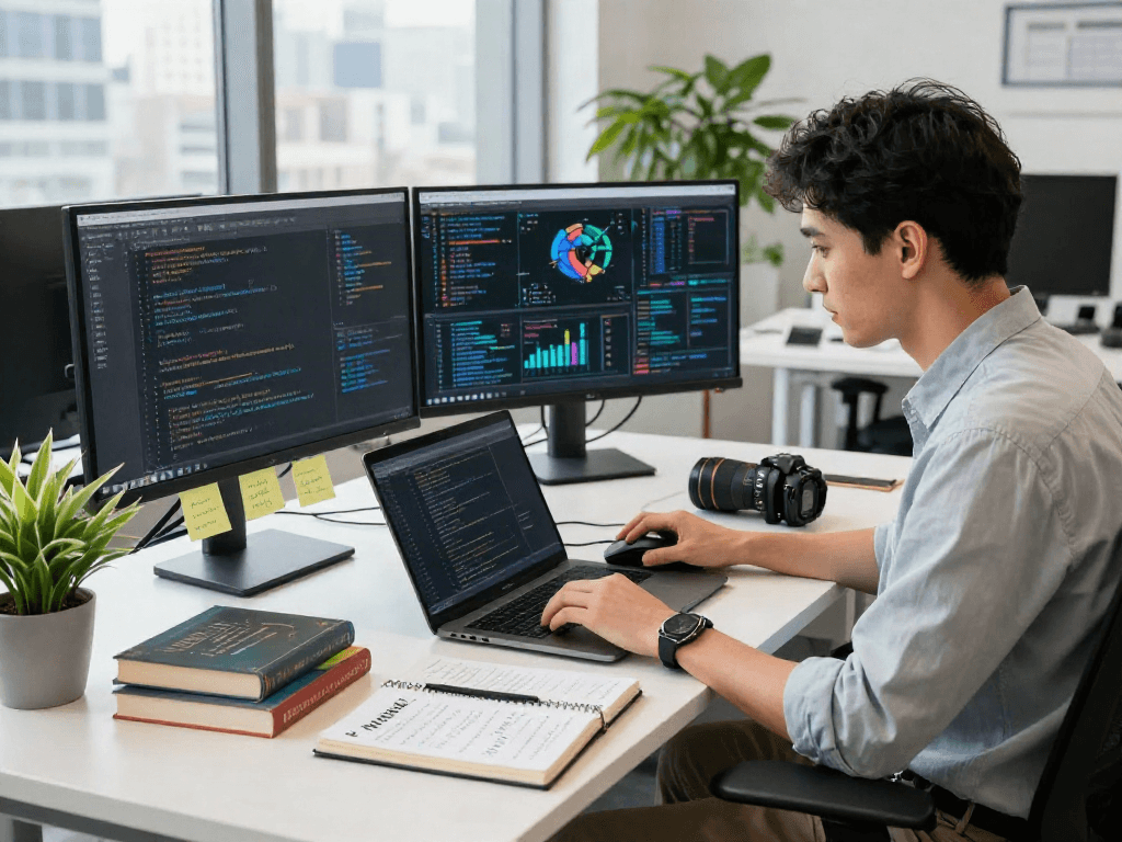 Data scientist analyzing crush ai algorithms in modern workspace.