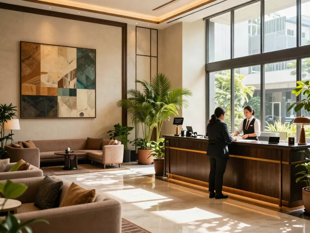 Experience the warmth of the ROKOK88 hotel lobby with friendly staff for your rokok88 slot login.