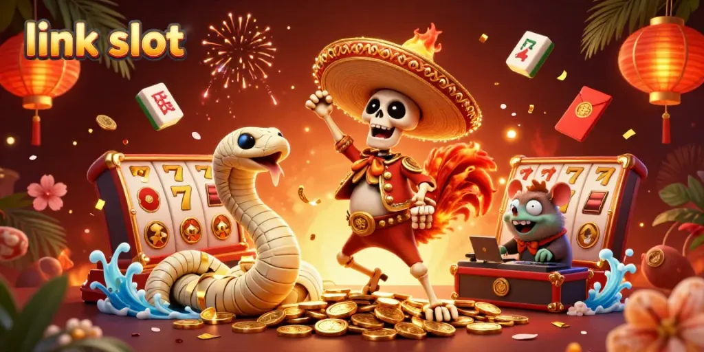 Experience thrilling moments with the link slot featuring vibrant characters celebrating big wins amidst a dynamic casino backdrop.