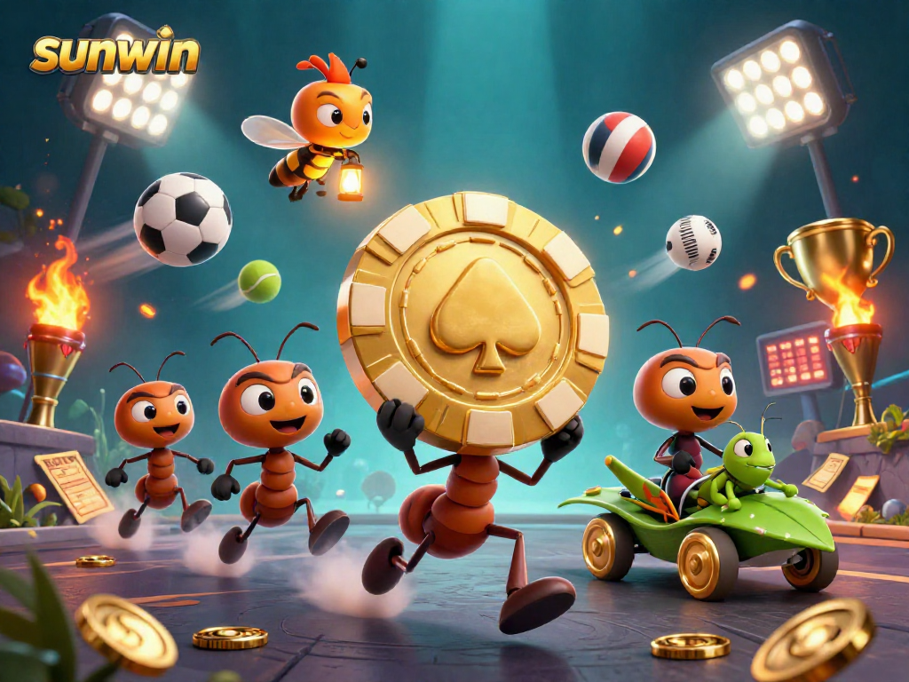 Play and win at sunwin with our cartoon heist scene showcasing gambling action and sports.
