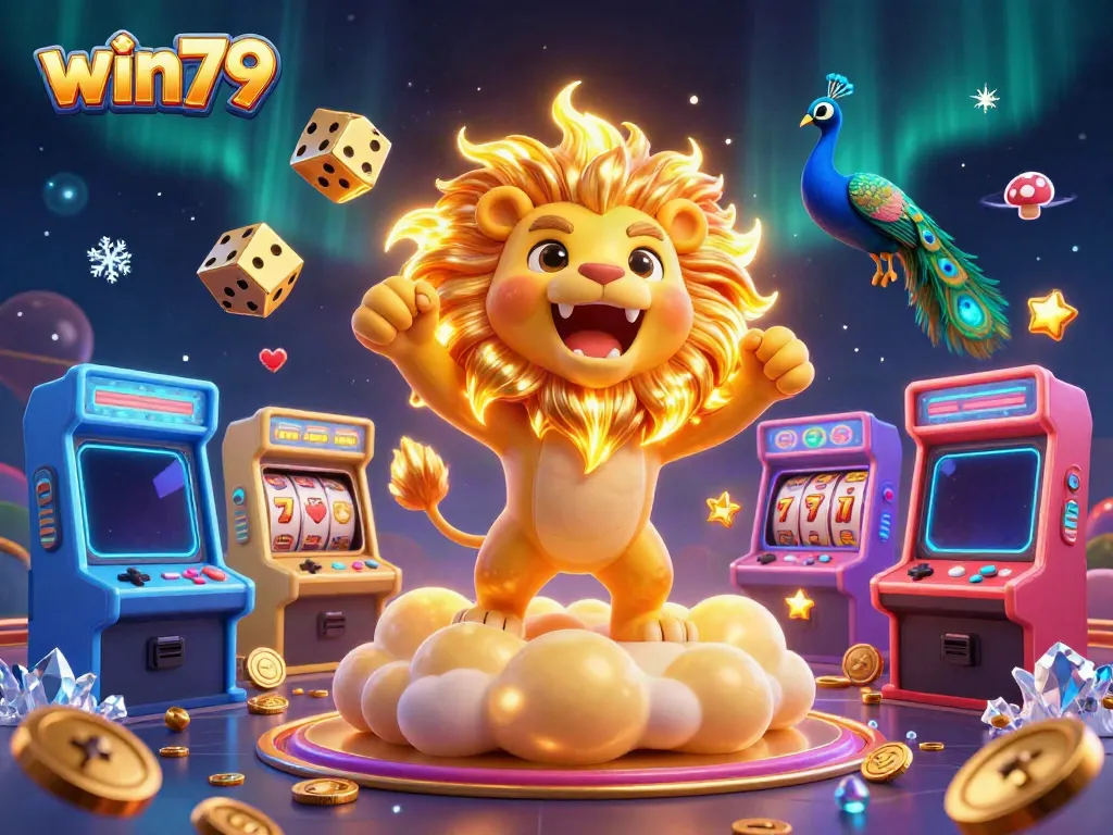 Win79 engages players with exciting slot reels in a vibrant casino atmosphere.
